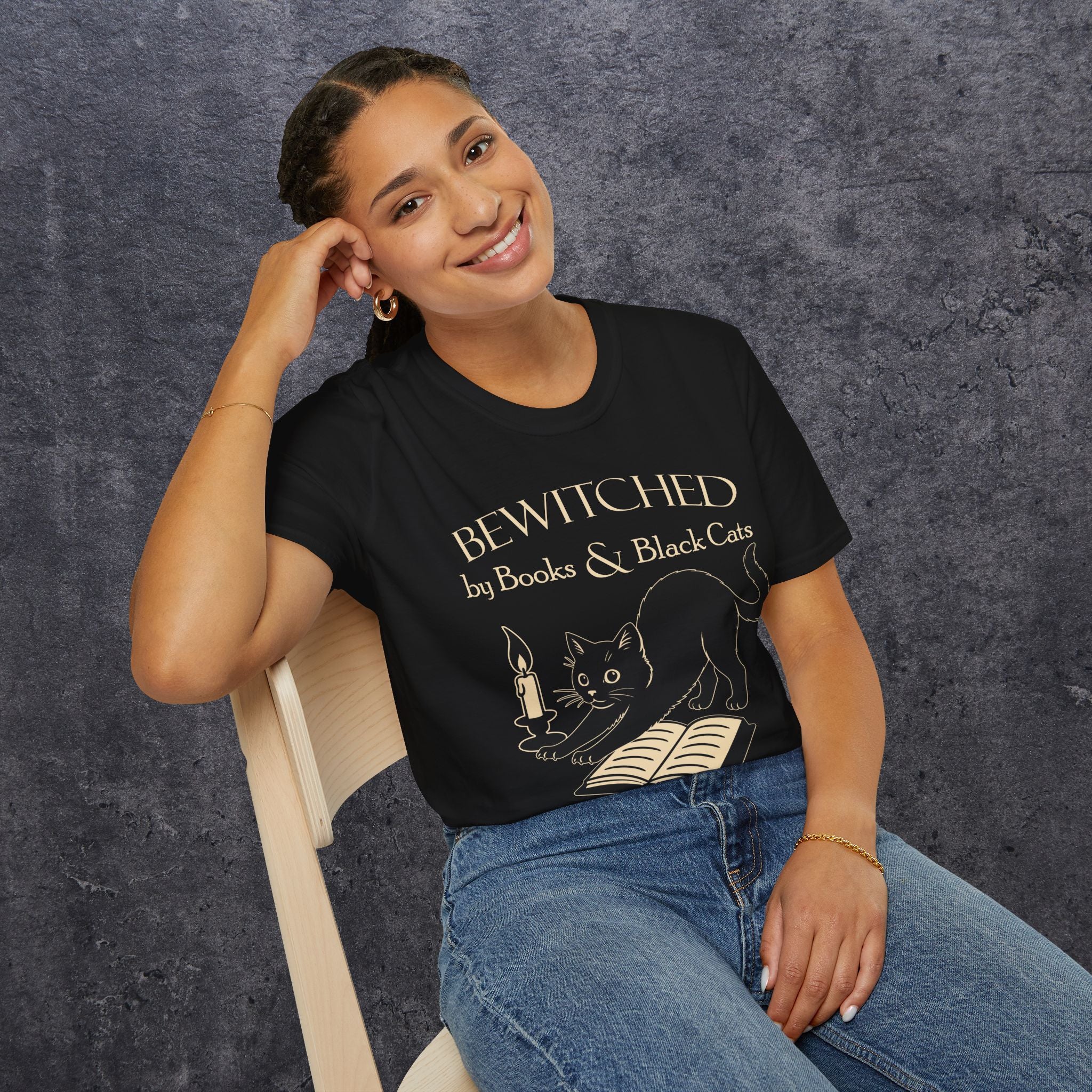 Bewitched by Books & Black Cats Unisex Softstyle T-Shirt