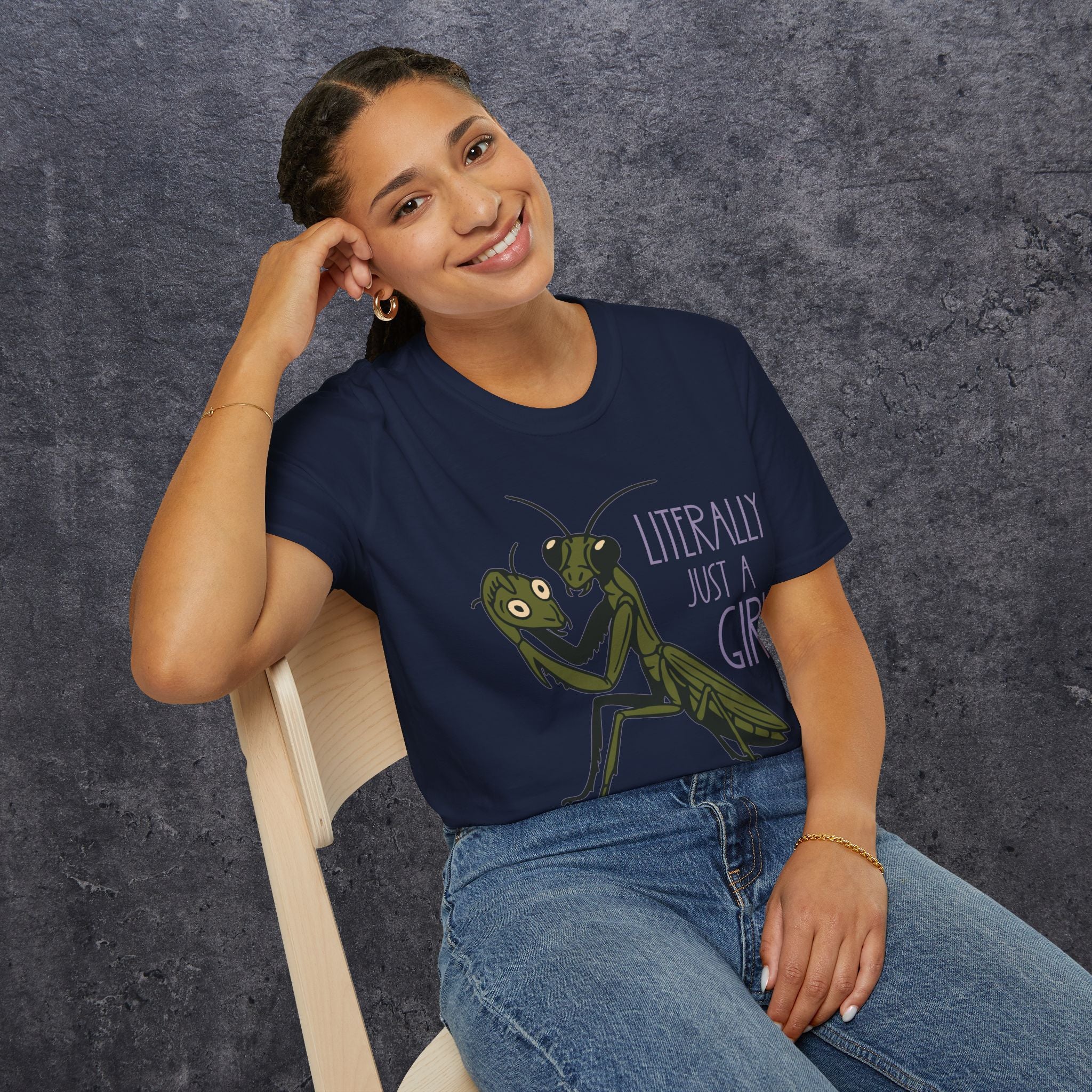Praying Mantis Just a Girl Unisex Softstyle T-Shirt