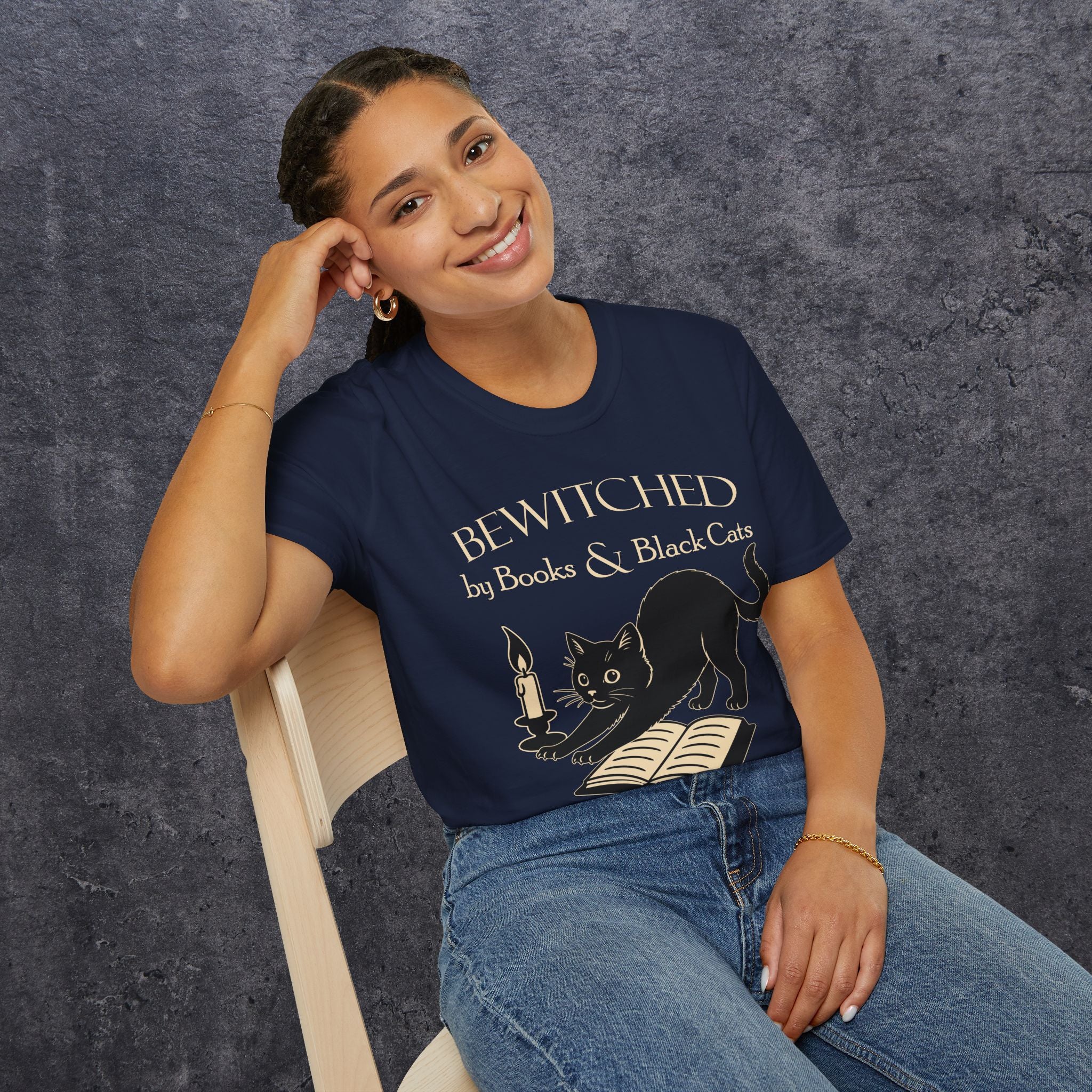 Bewitched by Books & Black Cats Unisex Softstyle T-Shirt