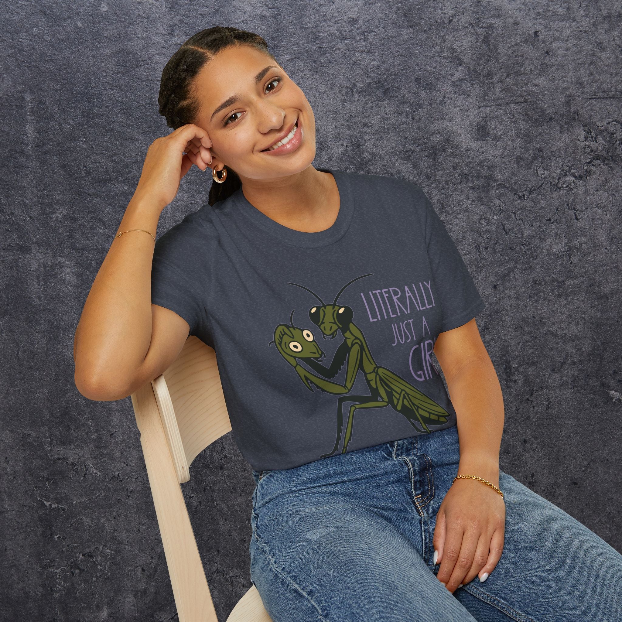 Praying Mantis Just a Girl Unisex Softstyle T-Shirt
