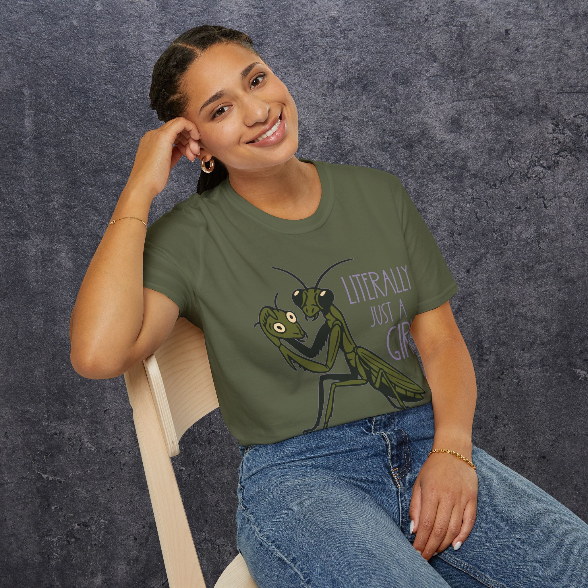 Praying Mantis Just a Girl Unisex Softstyle T-Shirt