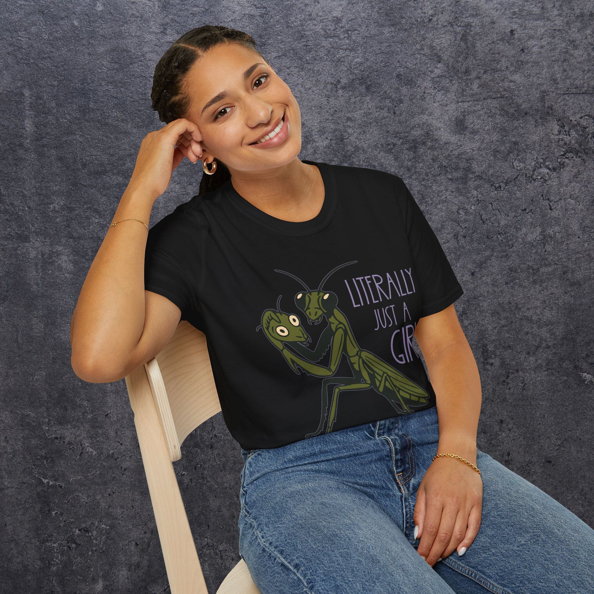 Praying Mantis Just a Girl Unisex Softstyle T-Shirt