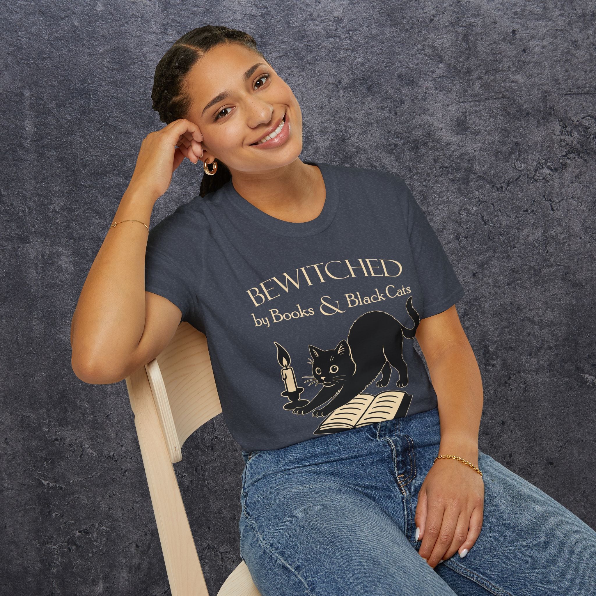 Bewitched by Books & Black Cats Unisex Softstyle T-Shirt