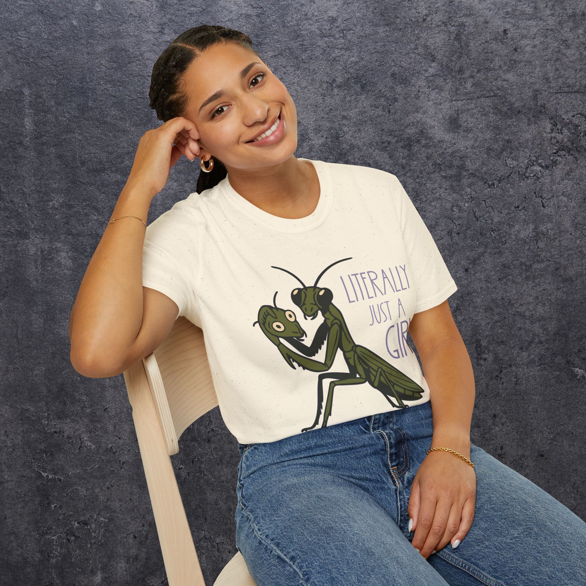 Praying Mantis Just a Girl Unisex Softstyle T-Shirt