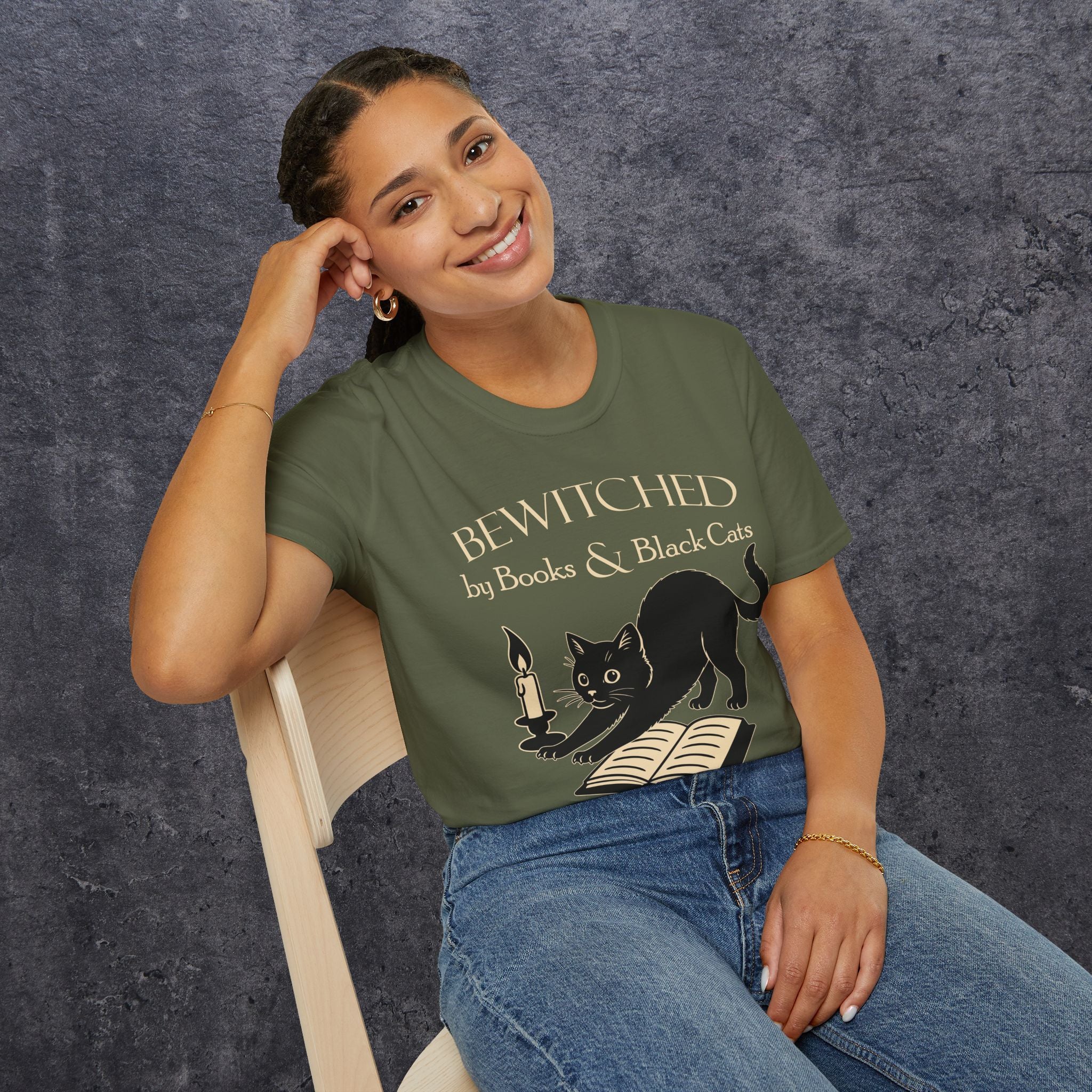 Bewitched by Books & Black Cats Unisex Softstyle T-Shirt